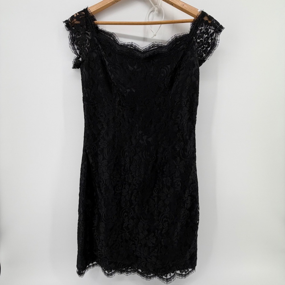 Lauren Ralph Lauren Black Lace‎ Cap Sleeve Sheath Dress Size 4